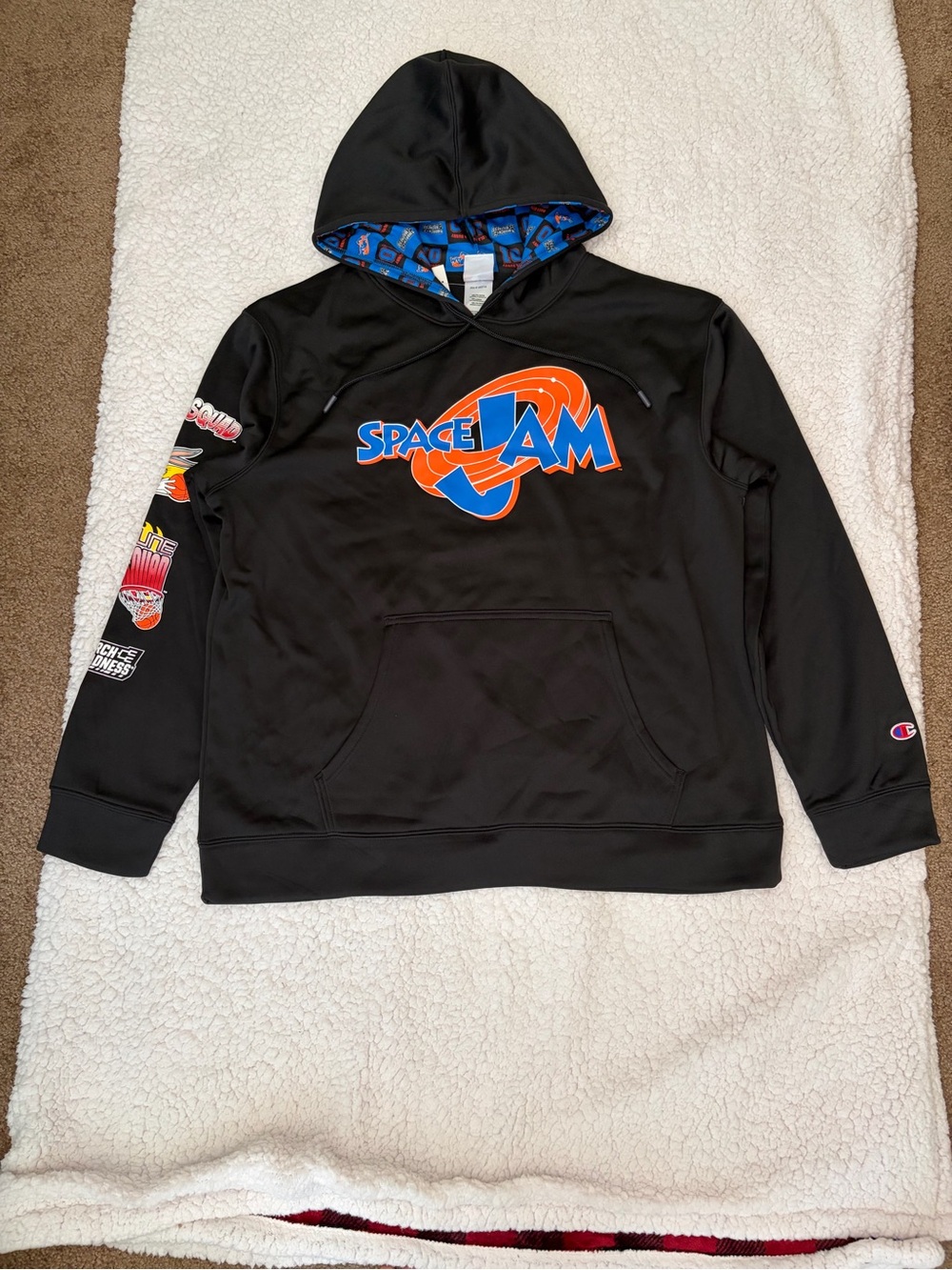 CHAMPION SPACE JAM HOODIE SWEATSHIRT BLACK LARGE